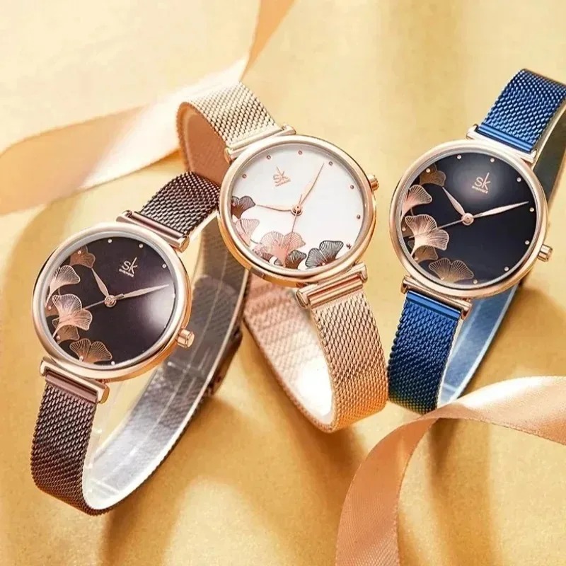 Luxury Watch Gift For Her - Luxe dameshorloge met ginkgo-motief, elegant, kwarts