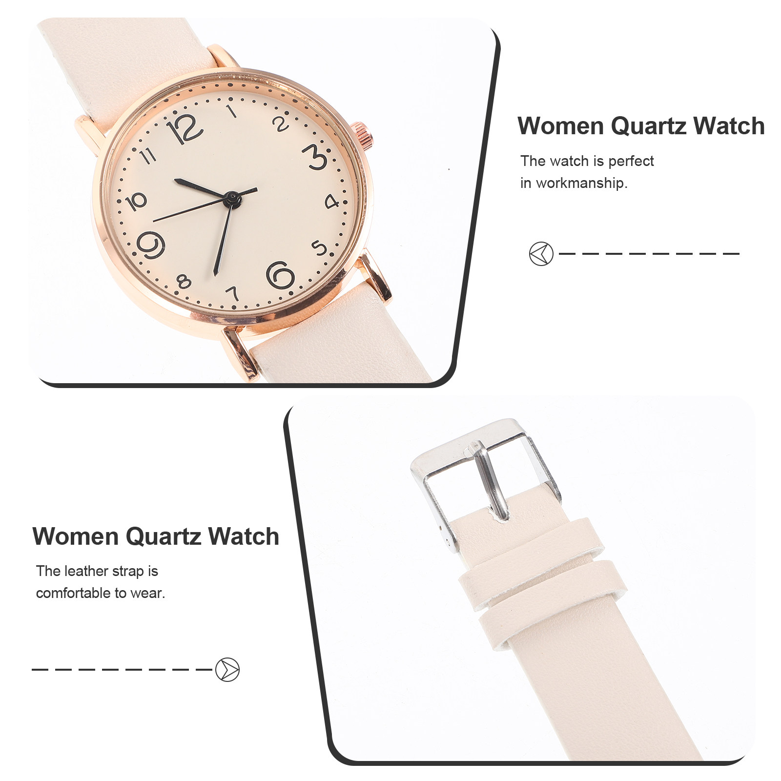 Dames quartzhorloge, beige PU- - Luxury Watch White recensie en prijs